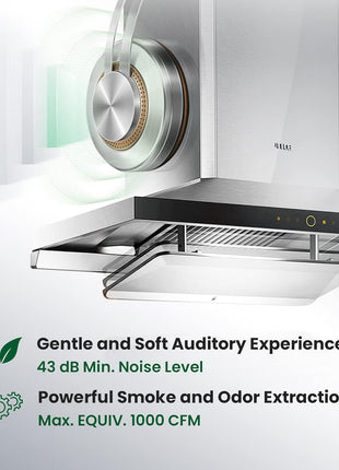 FOTILE EMS9026 36" Wall-mount Range Hood 1000 CFMs with Touchscreen, 2 Speed-settings and Auto Turbo Mode | Manual-adjustable Capture Shield Technology | Delay Shutoff and Detachable Oil Plate