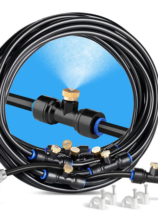 HOMENOTE Misting Cooling System, 26FT (8M) Misting Line + 7 Brass Mist Nozzles + Brass Adapter(3/4 inch) Outdoor Mister for Patio Backyard Garden Greenhouse