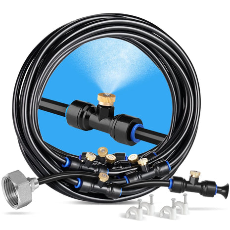 HOMENOTE Misting Cooling System, 26FT (8M) Misting Line + 7 Brass Mist Nozzles + Brass Adapter(3/4 inch) Outdoor Mister for Patio Backyard Garden Greenhouse