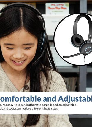 Cyber Acoustics Stereo USB Headset (AC-5008A), in-line Controls for Volume & Mic Mute, Adjustable Mic Boom for PC & Mac, Perfect for Classroom or Home