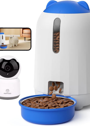 PAPIFEED 2-in-1 Automatic Cat Feeder and Pet Camera Combo, 1080P HD & 360°Pan-Tilt, 3L Cat Food Dispenser with App, 2.4G WiFi Timed Cat Feeder for Dry Food, Automatic Cat Feeder with Camera