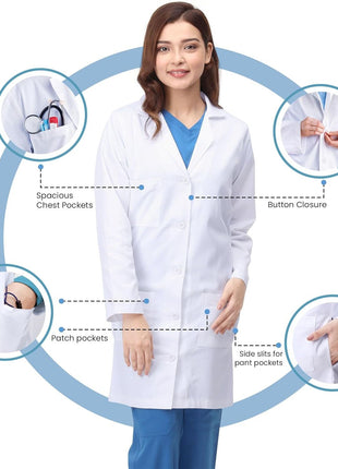 NY Threads Professional White Lab Coat for Women, Long Sleeve Medical Coat
