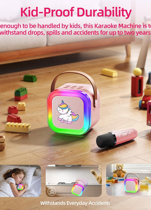 Kinglucky Mini Karaoke Machine for Kids, Top Birthday Gift Pick for Girls Ages 3, 4, 5, 6, 7, 8, 9, 10, 11, 12 Years Old, Kids' Personal Video Players Accessories with 2 Mics Singing Present Toy, Pink