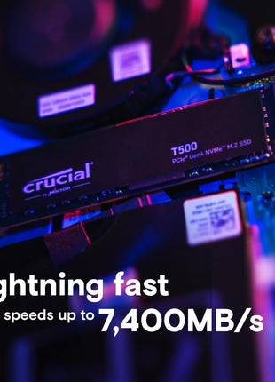 Crucial T500 PCIe Gen4 NVMe 2TB SSD, Up to 7,400MB/s, TLC NAND, Laptop & Desktop (PC) Compatible, for Creatives and Gamers, Solid State Drive, Includes 1Mo Adobe CC – CT2000T500SSD8