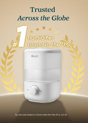 Levoit Top Fill Humidifiers for Bedroom, 2.5L Tank for Large Room, 28dB | Easy to Fill & Clean, Quiet Cool Mist Air Humidifier for Home Baby Nursery & Plants, Auto Shut-off for Safety, 25H Lasting
