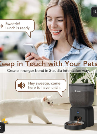 Automatic Dog & Cat Feeder,APP Controlled with Freshness Preservation, 4L Timed Cat Feeder with Timer Programmable, HD Camera for Voice and Video Recording (Black