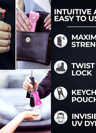 FIGHTSENSE Self Defense Pepper Spray - 1/2 oz Compact Size Maximum Strength Police Grade Formula Best Self Defense Tool for Women W/Leather Pouch Keychain
