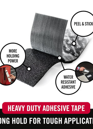 VELCRO Brand Heavy Duty Tape | 16 Foot Roll | Strong Sticky Back Adhesive Holds up to 10 lbs | Industrial Strength Fasteners for Indoor or Outdoor Use | 1-1/2in Width, Black (VEL-30838-USA)