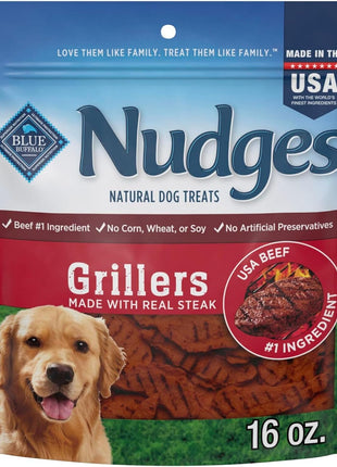 Blue Buffalo Nudges Grillers Natural Dog Treats, Made in the USA with Real Steak, 16-oz Bag