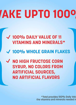 Total Breakfast Cereal, 100% Daily Value of 11 Vitamins and Minerals, Whole Grain Cereal, 16 oz
