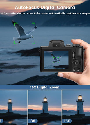 8K Digital Cameras for Photography - Autofocus 88MP WiFi Vlogging Camera for YouTube with Dual-Lens - 16X Digital Zoom Vlog Camera with Lens Hood, Flash, Touch Screen, 2 Batteries, 32GB TF Card