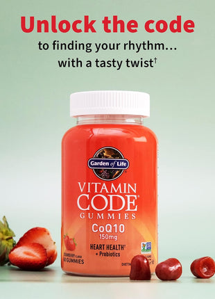 Garden of Life Vitamin Code CoQ10 Gummies, Strawberry Flavor, 60 Gummies | Heart Health and Cellular Energy Support with Prebiotics and Probiotics, No Added Sugar, Gluten-Free, Non-GMO