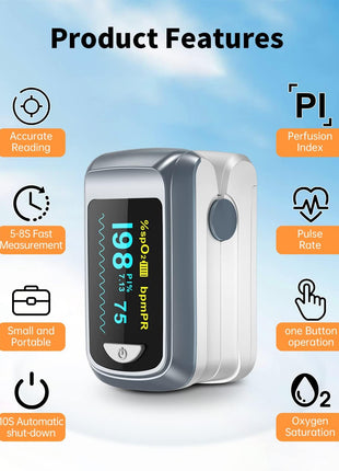 Fingertip Pulse Oximeter Blood Oxygen Saturation Monitor Pulse Ox, Heart Rate and Fast Spo2 Reading Oxygen Meter with OLED Screen Included Lanyard and 2 x AAA Batteries
