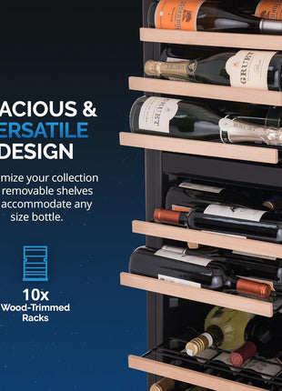 NewAir Shadow Series Wine Cooler Refrigerator 56 Bottles Dual Temperature Zones, Freestanding Mirrored Wine and Beverage Fridge with Double-Layer Tempered Glass Door & Compressor Cooling for Wine