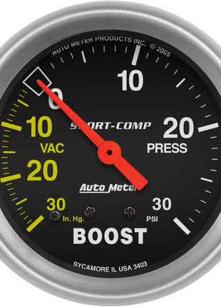 Auto Meter 3403 Sport-Comp Mechanical Boost/Vacuum Gauge 2.625 in.