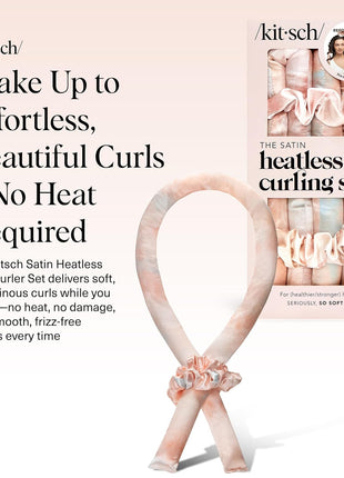 Kitsch Satin Heatless Curls Overnight Set - Sunset Tie Dye | No Heat Damage Overnight Curls | Comfortable Frizz Free Hair Curlers To Sleep In with 34" Hair Waver & 2 Satin Scrunchies