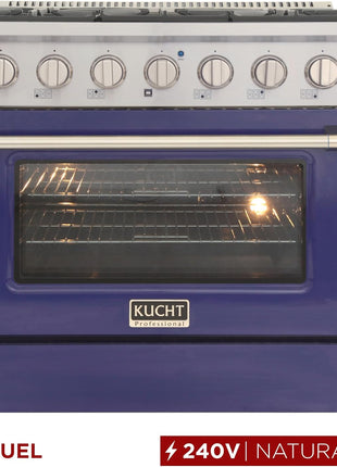 36 in. 5.2 cu. ft. Natural Gas Range with Sealed Burners and Convection Oven in Stainless Steel with Blue Oven Door