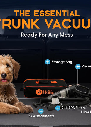 THISWORX Car Vacuum Cleaner - Portable, High Power, Handheld Vacuums w/ 3 Attachments, 16 Ft Cord & Bag - 12v, Auto Accessories Kit for Interior Detailing - Black