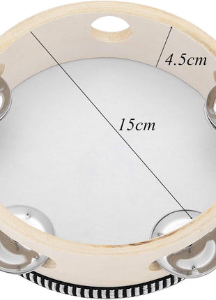Hand Held Tambourine Drum 6 inch Bell Birch Metal Jingles Percussion Gift Musical Educational Drum Instrument for KTV Party Kids Games (6 inch)