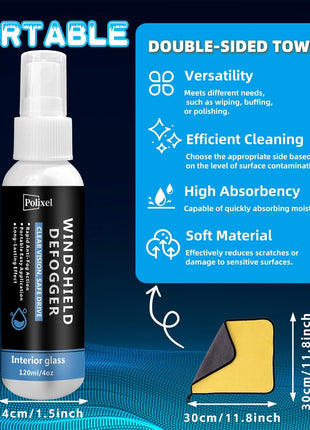 Anti Fog Spray for Car Windshield Inside & Windows - Long Lasting Window Defogger for Mirrors, Glasses, Bathroom Glass & Plexiglass Instant Fog Prevention & Protection - 120ML/4OZ