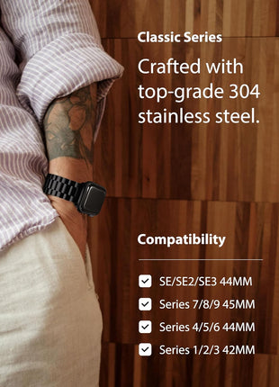 Fullmosa Band Compatible with Apple Watch 44mm 45mm 42mm, Stainless Steel iWatch Band for Apple Watch Se 2 Series 9/8/7/6/5/4/3/2/1(Black, 42mm/44mm/45mm)