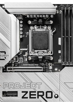MSI B650M Project Zero Gaming Motherboard (AMD Ryzen 9000/8000/7000 Series Processors, AM5, DDR5, PCIe 4.0, M.2 Slots, SATA 6Gb/s, USB 3.2 Gen 2, HDMI/DP, Wi-Fi 6E, Bluetooth 5.3, 2.5Gbps LAN, mATX)