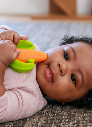 Infantino Lil' Nibbles Textured Silicone Teether, BPA-Free Baby Teething Toy, Soft, Easy to Hold, Sensory Stimulation for Infants, Carrot
