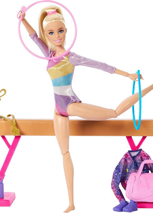 Barbie Gymnastics Doll & Accessories Playset | Blonde Fashion Doll, C-Clip for Flipping Action, Balance Beam, Warm-Up Suit & More