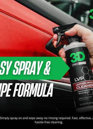 3D LVP Interior Cleaner - Removes Dirt, Grime, Grease, Oil & Stains from Leather, Vinyl & Plastic - Great for Seats, Steering Wheels, Door Panels, Dashboards - Car, Office, Home Use 16oz.