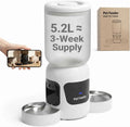 Automatic Cat Feeder with Camera, 5.2L Smart Cat Food Dispenser for Multi-Pet Homes, 170Â° Wide Angle Night Vision Auto Cat Feeder for Cats and Dogs, 5G WiFi App Remote Control for Busy Families, White