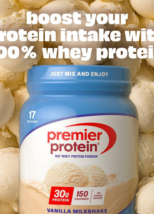 Premier Protein 30g High Protein Powder, 100% Whey, Vanilla, 17 Servings | No Added Sugar, Supports Muscle Health, Soy & Gluten-Free, 1.5 lb