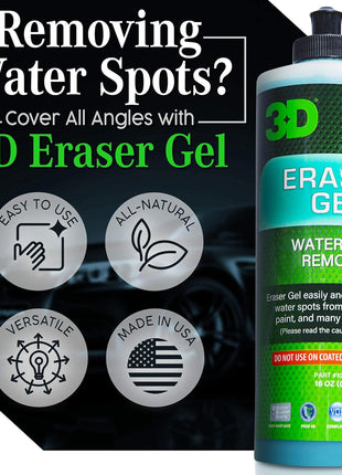 3D Eraser Gel Water Spot Remover – Acidic Gel Formula for Hard Water Spots & Mineral Deposits – Safe for Paint, Glass, Chrome, Plastic & Metal - 16 oz