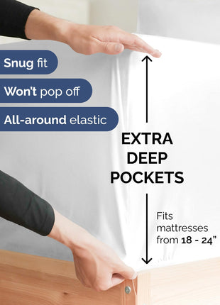 Extra Deep King Sheet Set   6 Piece Breathable and Cooling Sheets   Hotel Luxury Bed Sheets Set   Easy & Secure Fit   Soft, Wrinkle Free and Comfy Sheets Set   White Sheet Set with Extra Deep Pockets