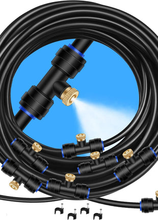 GOXAWEE Misting System, 26FT (8M) Misting Line + 7 Brass Mist Nozzles + Brass Adapter(3/4 inch), Misters for Outside Patio Cooling Outdoor Garden Greenhouse Trampoline for Waterpark