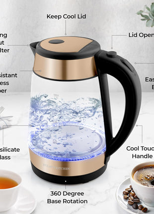 Zulay Kitchen Fast-Boiling Electric Kettle - 1.7L Hot Water Kettle 1500W With Auto Shut-Off - Water Boiler For Coffee & Tea - Boil-Dry Protection, Cool-Touch Handle, 360° Base - Black