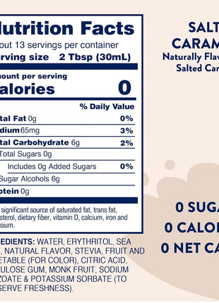 Jordan's Skinny Syrups Salted Caramel Naturally Sweetened, 0 calorie, 0 Sugar, No Artificial Flavors 12.7 Fl Oz