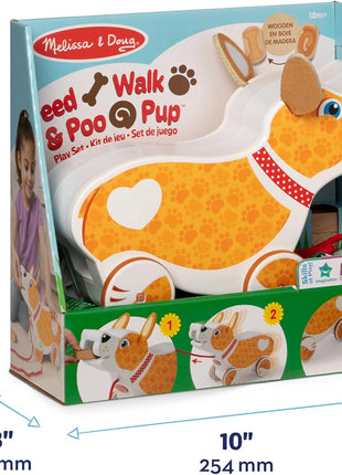 Melissa & Doug Feed, Walk & Poo Pup Wooden Preschool Pull Toy Play Set Ages 3+ - FSC Certified