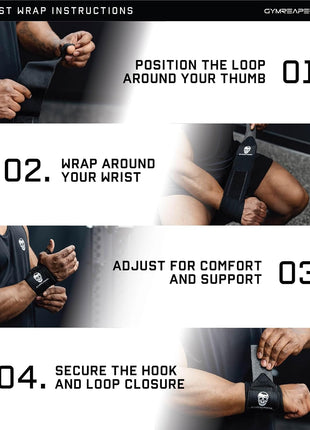 Gymreapers Weightlifting Wrist Wraps (IPF Approved) Professional Quality Wrist Support with Heavy Duty Thumb Loop - Best Wrap for Powerlifting Competition, Strength Training, Bodybuilding