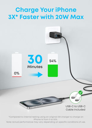 Anker iPhone 16 Charger, 2-Pack 20W Fast USB C Charger Block, for iPhone 16/16 Pro Max/15 Series/iPad Pro and More (Black, 2 Pack & 2 Cable)