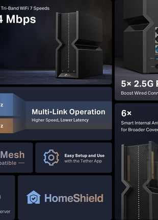 TP-Link Tri-Band BE9300 WiFi 7 Router (Archer BE550) – 6-Stream, Full 2.5G Ports, 6 Internal Antennas, Up to 2,000 sq. ft., EasyMesh Expansion, VPN