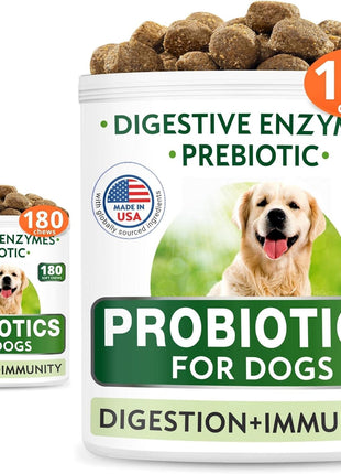 Dog Probiotics Chews Bundle - Gas, Diarrhea, Allergy, Constipation, Upset Stomach Relief, with Digestive Enzymes + Prebiotics - Chewable Fiber Supplement - Improve Digestion, Immunity - 300 Soft Chews