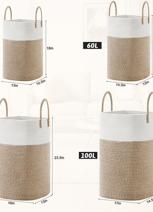Artfeel Laundry Basket,Woven Cotton Rope Laundry Hamper,60L Versatile Storage for Dirty Clothes,Baby Toys,and Blankets in Bathroom, Nursery,and Living Room