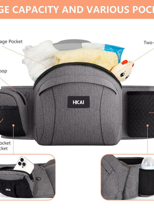 HKAI Baby Hip Carrier,Baby Carrier with Adjustable Waistband & Breathable Mesh, Ergonomic Carrier with Non-Slip Hip Seat Surface for Newborns & Toddlers (Grey)