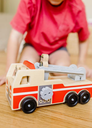 Melissa & Doug Wooden Fire Truck with 3 Firefighter Play Figures