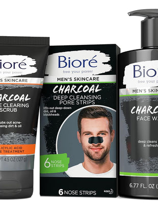 Bioré Men's Skincare Charcoal Face Wash, Deep Cleans Pores & Refreshes Skin, 6.77 Fl. Ounces