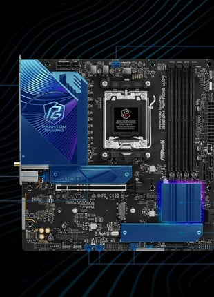 ASRock AMD B850M Phantom Gaming Riptide WiFi 7 Socket AM5 Ryzen 9000, 8000 and 7000 Series DDR5 B850 up to 8000+ (OC) MHz 256GB Micro ATX Motherboard M.2 SATA3 6.0 Gb/s PCIe 5.0 BIOS Flashback
