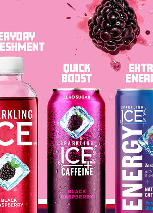 Sparkling Ice, Black Raspberry Sparkling Water, Zero Sugar Flavored Water, with Vitamins and Antioxidants, Low Calorie Beverage, 17 fl oz Bottles (Pack of 12)