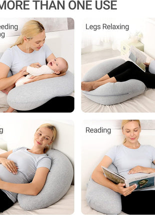 Momcozy J Shaped Pregnancy Pillow, Maternity Body Pillow for Side Sleepers | Cooling Body Pillow with Removable Cover for Head Neck Belly Support, Side Sleeper, Must-haves for Pregnant Women Grey