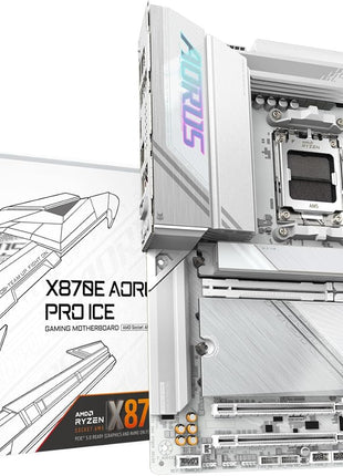 GIGABYTE X870E AORUS PRO ICE AMD AM5 LGA 1718 Motherboard, ATX, DDR5, 4X M.2, PCIe 5.0, USB4, WIFI7, 2.5GbE LAN, EZ-Latch, 5-Year Warranty