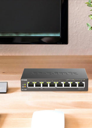 D-Link PoE Switch, 8 Port Ethernet Gigabit Unmanaged Desktop Switch with 4 PoE Ports 68W Budget (DGS-1008P),Black